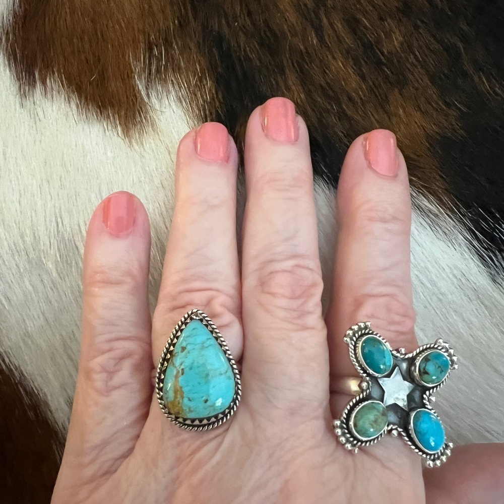 ❤️ Kingman Turquoise Statement Sterling  925 Navajo Style Western Ring Size 6.75 - Picture 4 of 16